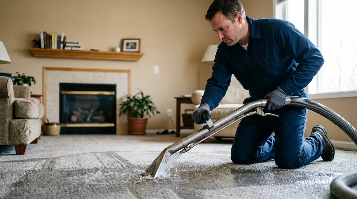 Water damage restoration technician working near Johnston, IA